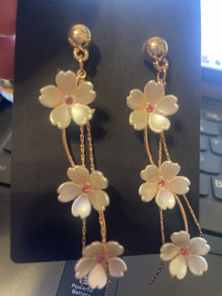 Dangling Gold Flower Earrings-RSV|90244