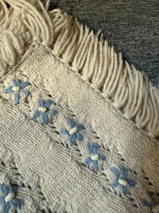 Exquisite HandKnit Blanket, Blue Flowers -- MTS|129382