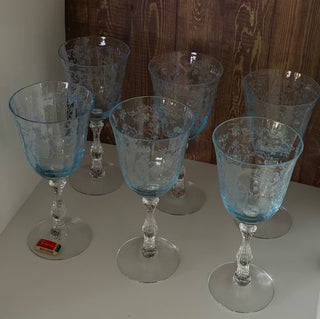 Set of 6 Fostoria NAVARRE Blue Wine Glasses|48763