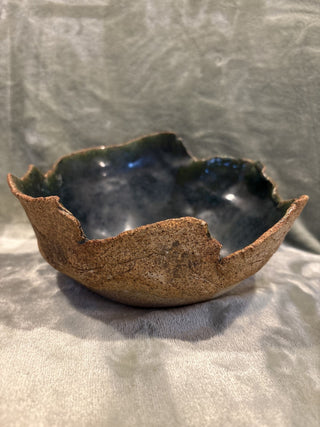 hand built brown & green ceramic bowl MTS