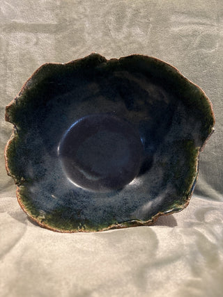 hand built brown & green ceramic bowl MTS