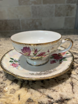 (10) Vintage Iridescent Lustreware Roses Tea Cup & Saucer RCD|72297