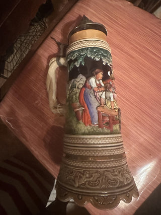 Lidded German Music Box Beer Stein Swiss movement #47 VV MTS
