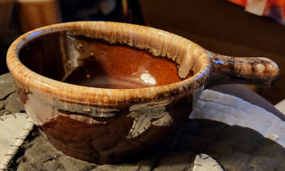  One Vintage Hull Pottery Brown Drip Glaze Soup Bowl with Handle-1960's-USA