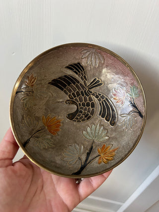 Brass enamel crane bowl RSV|121794