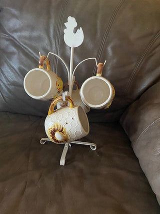 4 country chicken cups with stand