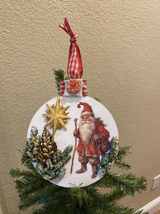Handcrafted large disc Santa ornament RCD