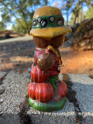vintage hand-painted ceramic scarecrow and pumpkin figurine 1970s hobbyist mold