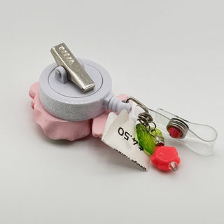 Pink Bouquet Retractable Badge Holder on a Belt Clip|76248