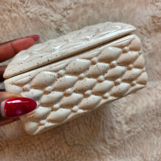NEW - Studio Pottery  - Vtg Textured White Ceramic Box w/ Lid