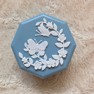 NEW - Vtg Blue Octagon Butterfly Box w/ Lid