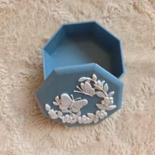 NEW - Vtg Blue Octagon Butterfly Box w/ Lid