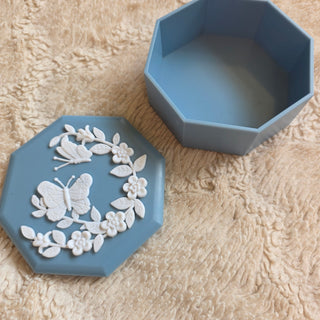 NEW - Vtg Blue Octagon Butterfly Box w/ Lid