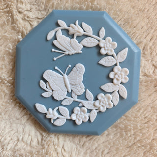 NEW - Vtg Blue Octagon Butterfly Box w/ Lid