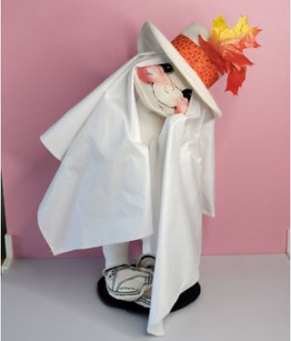 Vintage Rare Annalee 18" Halloween Ghost in Sheet & /white top hat w/leaves #47 VV MTS