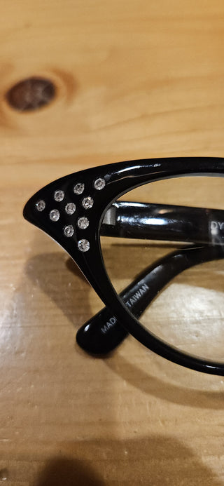 Cat eye rhinestone black glasses, costume, RSV|104925