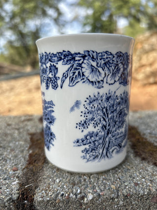 #2 Blue Transfer Ware Outdoor Scene Morning Glory Border EIT England Mug GCC RSV|114022