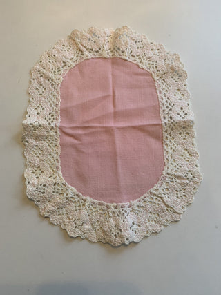 Pink and white linen doily RSV