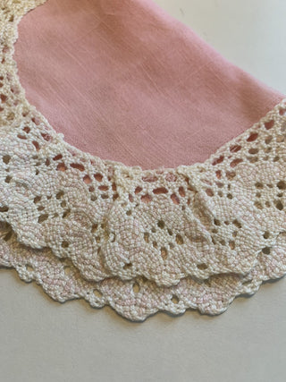 Pink and white linen doily RSV