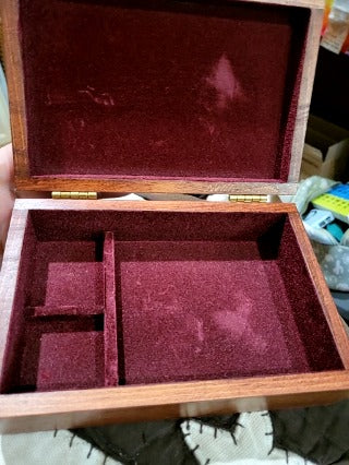 Wooden Mahogany inlay Stars jewelry box with lined tray inside