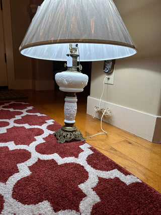 Paul Hanson N.Y. Vtg. White Embossed Opaline Glass Table Lamp w/shade 26" RCD