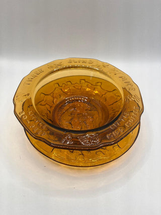 #1395 Amber Glass Child's Bowl Set 70s