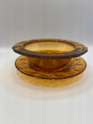 #1395 Amber Glass Child's Bowl Set 70s