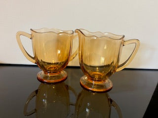 #3070 Amber Glass Cream & Sugar Set NIS