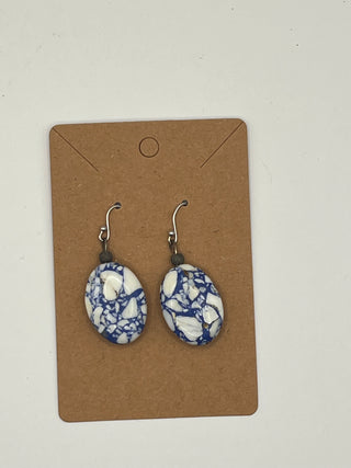 #3312 Vintage Marbled Blue Earrings