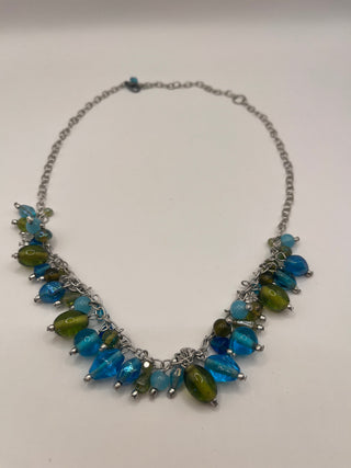 #3377 Vintage Art Glass Bead Cluster Necklace