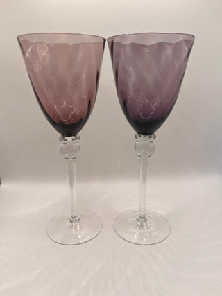 #3380 Vintage Amethyst Optic Swirl Stemware Pair