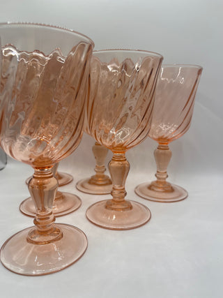 #3381 Arcoroc Rosaline Pink Swirl Stemware  6-set
