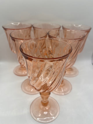 #3381 Arcoroc Rosaline Pink Swirl Stemware  6-set