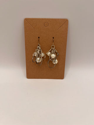 #3409 Faux-Pearl Silver-plate Dangle Earrings