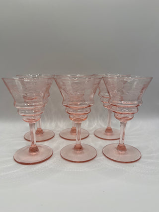 #3456 Pink Depression Liquor/Cocktail Glasses 6-Set