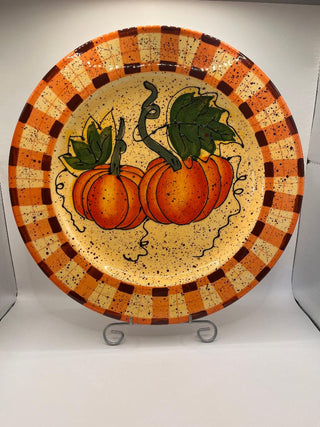 #3484 Fall Plaid & Pumpkin Plate