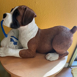 #3527 Boxer Pup Chewing Sneaker Statue