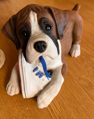 #3527 Boxer Pup Chewing Sneaker Statue