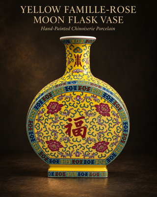 New Dynasty Wine Co. Yellow Floral Asian Vase Bottle Decor **Empty