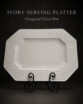 Vintage A. Santos Portugal White Ceramic Serving Platter 18.25" Octagonal Floral Rim