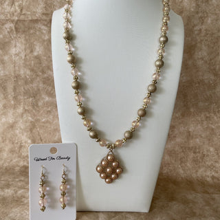 Necklace & Earrings Set, vintage style amber & gold tone RSV
