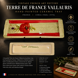 Vintage Hand-Painted Vallauris French Ceramic Relish Tray - Red Poppy Design