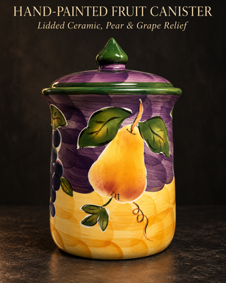 Tabletops Unlimited Scandicci Medium Canister Ceramic Fruit Plums Jar 10"