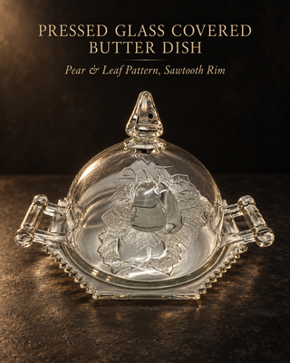 Vintage Jeannette Glass Baltimore Pear Covered Butter Dish Lidded Clear Pressed Glass