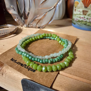 SALE - bri.craftique - Green Crystal x Seed Bead Bracelet Set