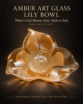 Vintage White Cristal Murano Style Amber Art Glass Lily Bowl, Made in Italy