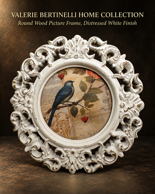 Vintage-Style Ornate Round Wall Art with Bluebird Print
