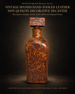 Vintage Spanish Hand-Tooled Leather Don Quixote Decorative Display Decanter
