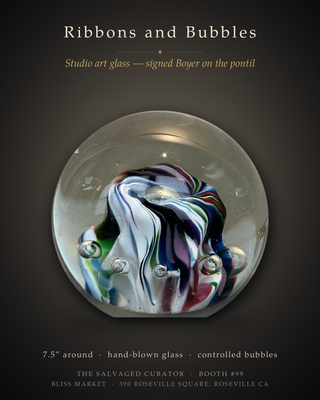 Vintage Harry Boyer Signed Studio Art Glass Controlled Bubble Swirl Paperweight
