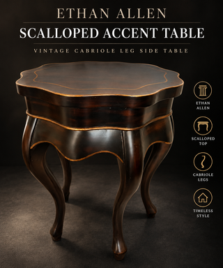 Vintage Ethan Allen Black Accent Table – 5-Leg Cabriole Serpentine Side Table (18" x 23")